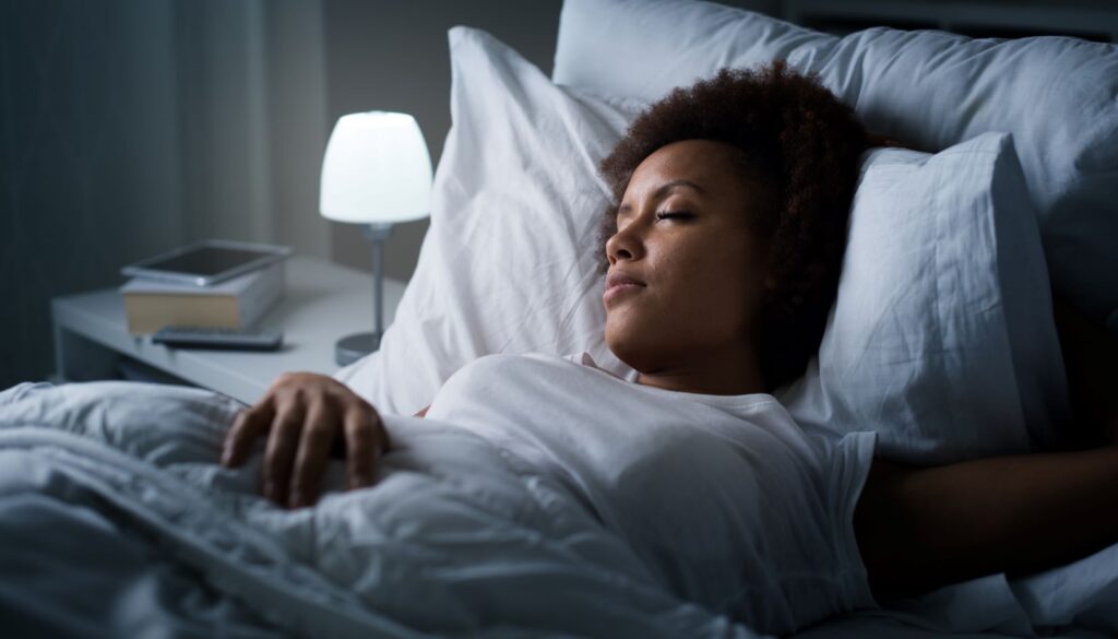 Person sleeping soundly in their bed