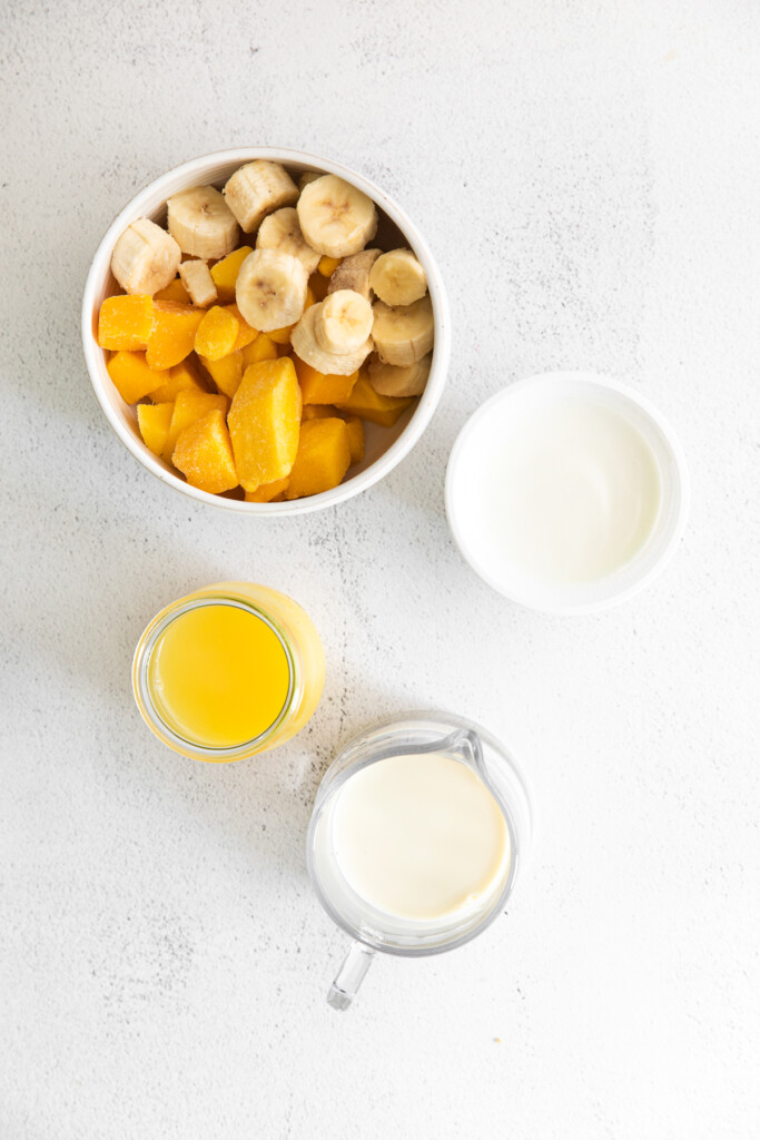 Frozen Mango, frozen banana, and other ingredients 