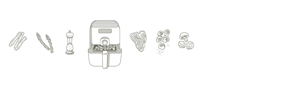 illustration of air fryer and food