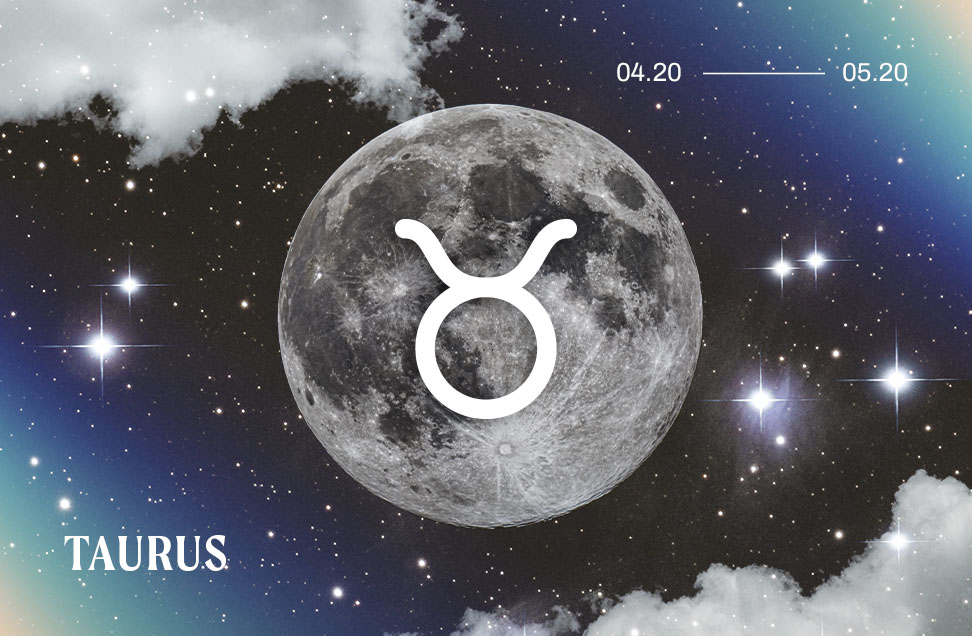 taurus astrology symbol on graphic background with the full moon and clouds