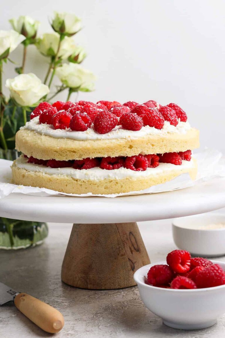 Coconut Layer Cake with Fresh Raspberries