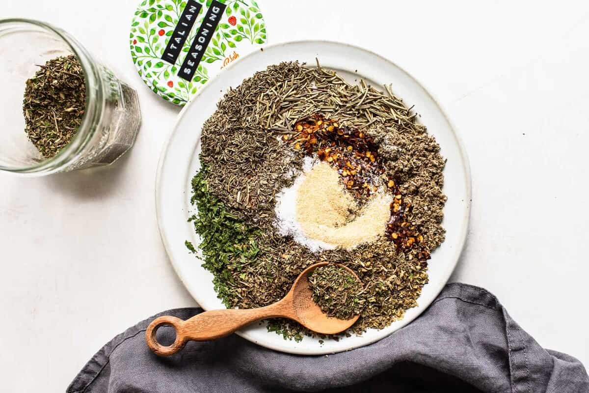 Italian seasoning on a plate.