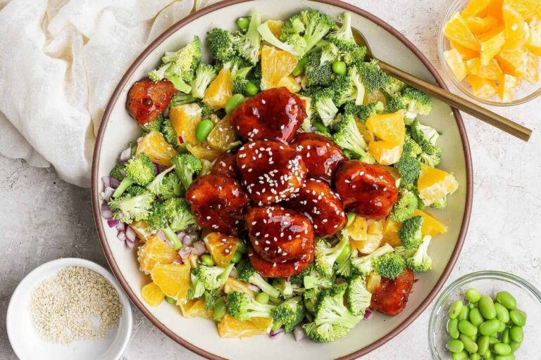 Easiest Crispy Chicken Teriyaki (served over vibrant greens!)