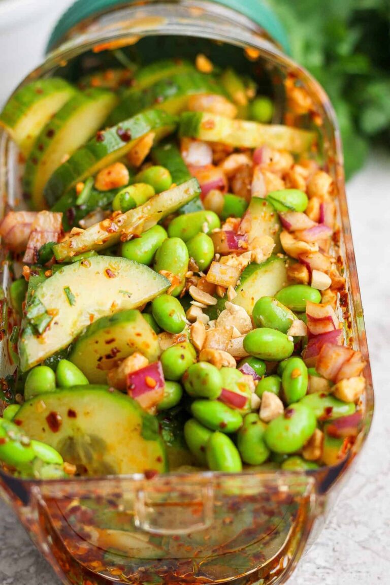 Chili Crunch Edamame Cucumber Salad (make it in a jar!)