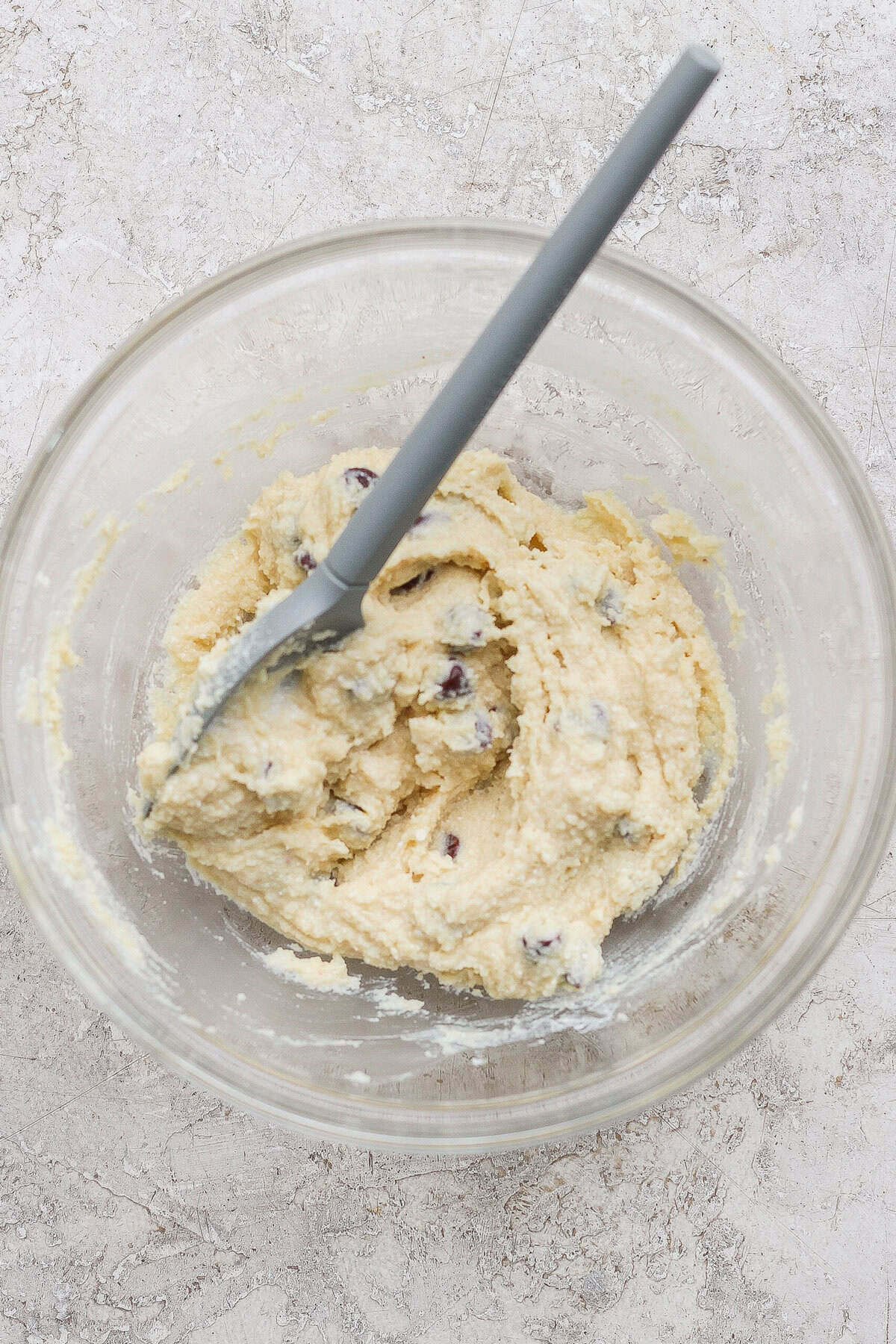 cottage cheese cookie dough mixed in a bowl with chocolate chips
