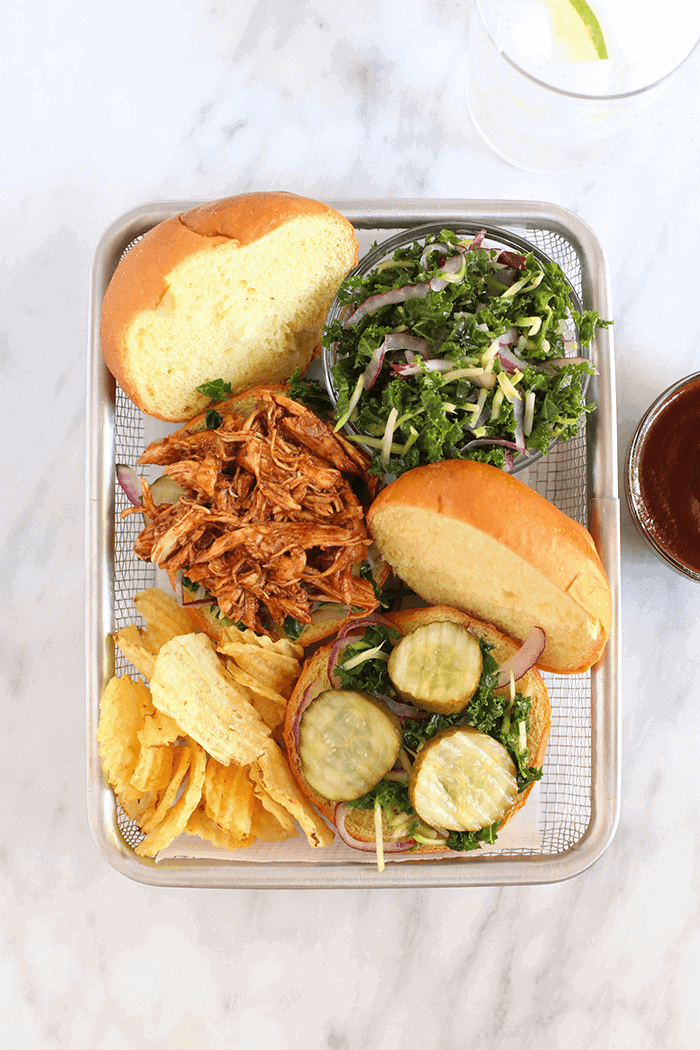 build your own bbq pulled chicken sandwich bar with slaw and pickles