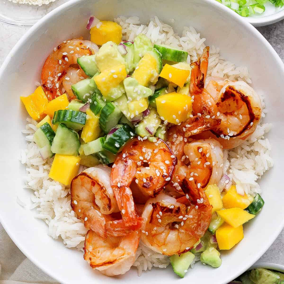 Hot Honey Shrimp Bowls prepared for meal prep