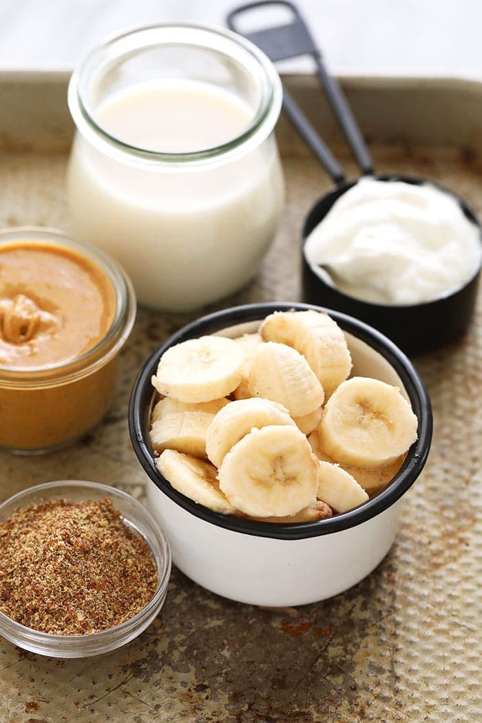 Ingredients for peanut butter banana smoothie